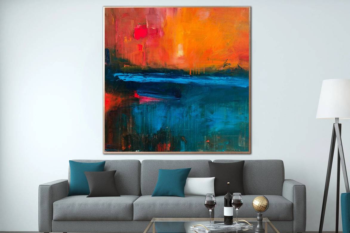 Orange Original Sunset Minimalist Abstract Canvas Artwork B3OSZ